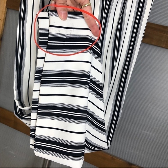 H&m White Black Stripe High Waist Tie Front Wide Leg Pants Sz 10 - Picture 10 of 12
